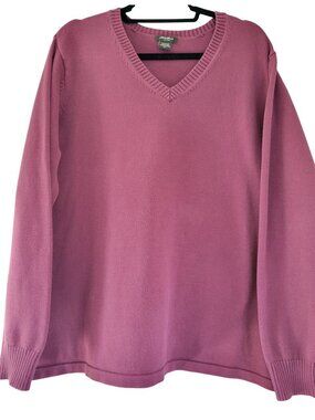 Vintage Eddie Bauer Cotton V-Neck Pullover Sweater Mauve Timeless Classic Staple